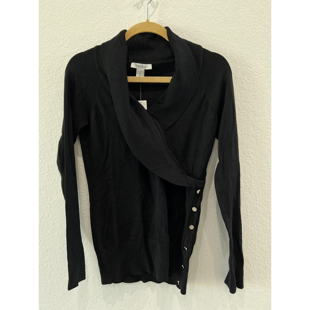 White House Black Market Black Sweater Size Small s Silver Button